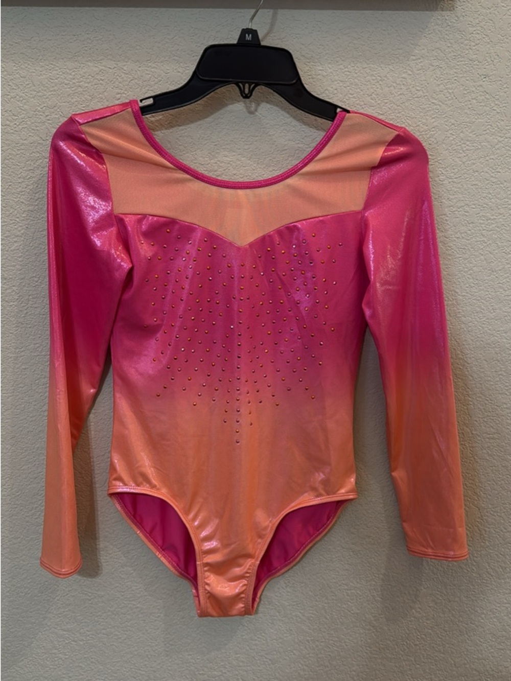 More Than Magic Pink and Orange Ombre Gymnastics Leotard with Rhinestones